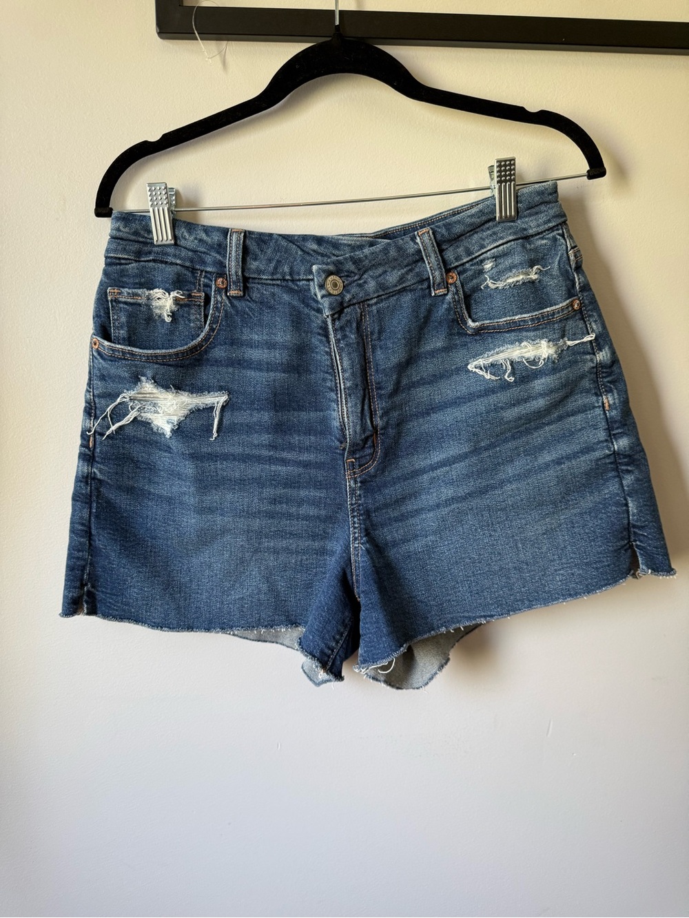American Eagle Outfitters Blue Distressed Denim Shorts